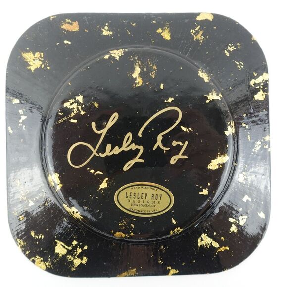 Lesley Roy Reverse Glass Art Hand Painted Lepidoptera Salad Plate Signed Vintage - Picture 8 of 11